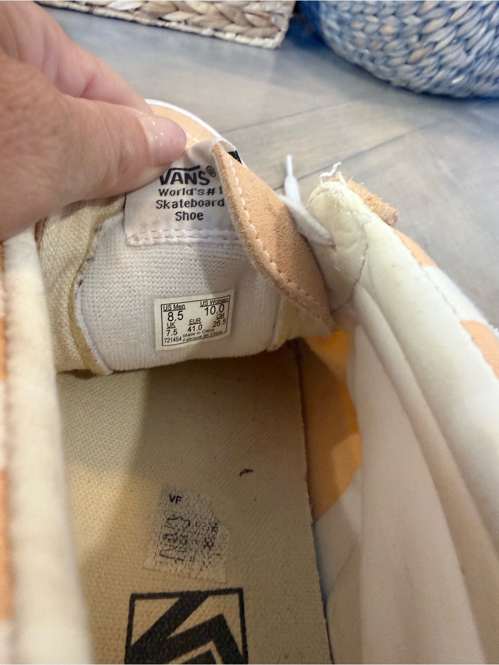 Vans Checkerboard High-Top Sneakers in Beige and White - Picture 8 of 8